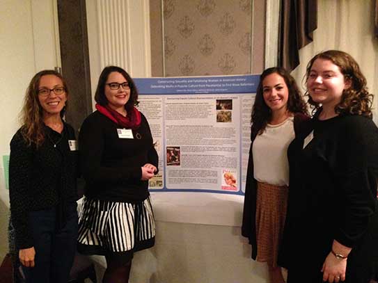 Professor Jamie Wagman, Adrienne Whisman ’17, Katlynn Dee ’17, and Ali Tipton ’18 at the Seneca Falls Dialogue Conference in October 2016.