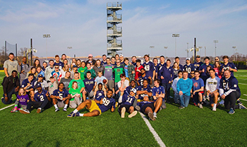 Large group of people at Special Olympics event at University of Notre Dame