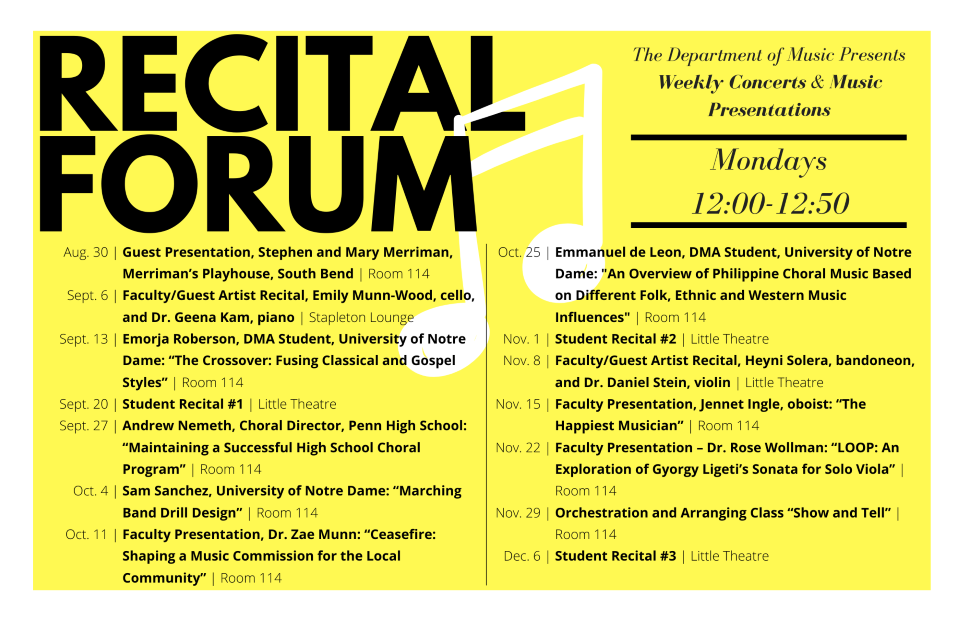 Recital Forum Series Schedule