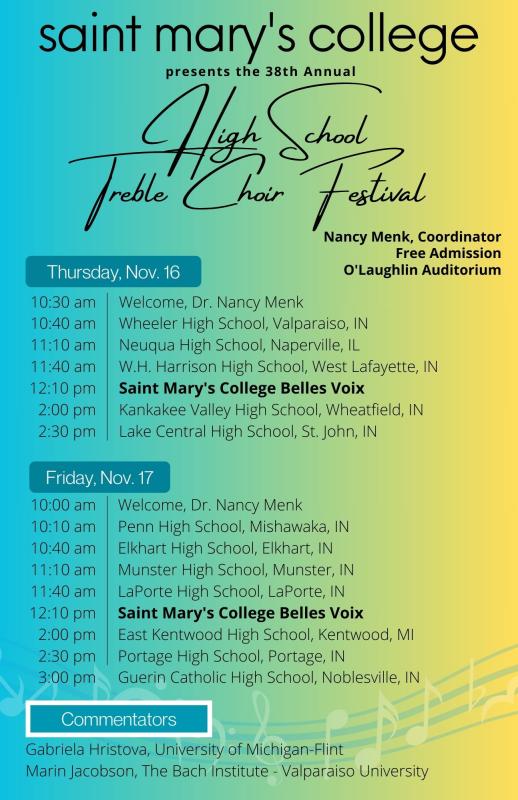 Treble Choir Fest schedule
