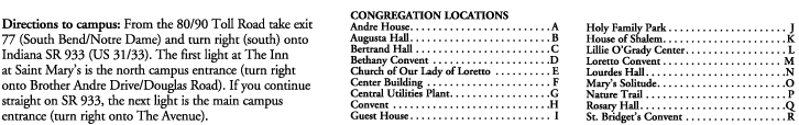 Saint Mary's College Campus Map Directions and Congregation Locations