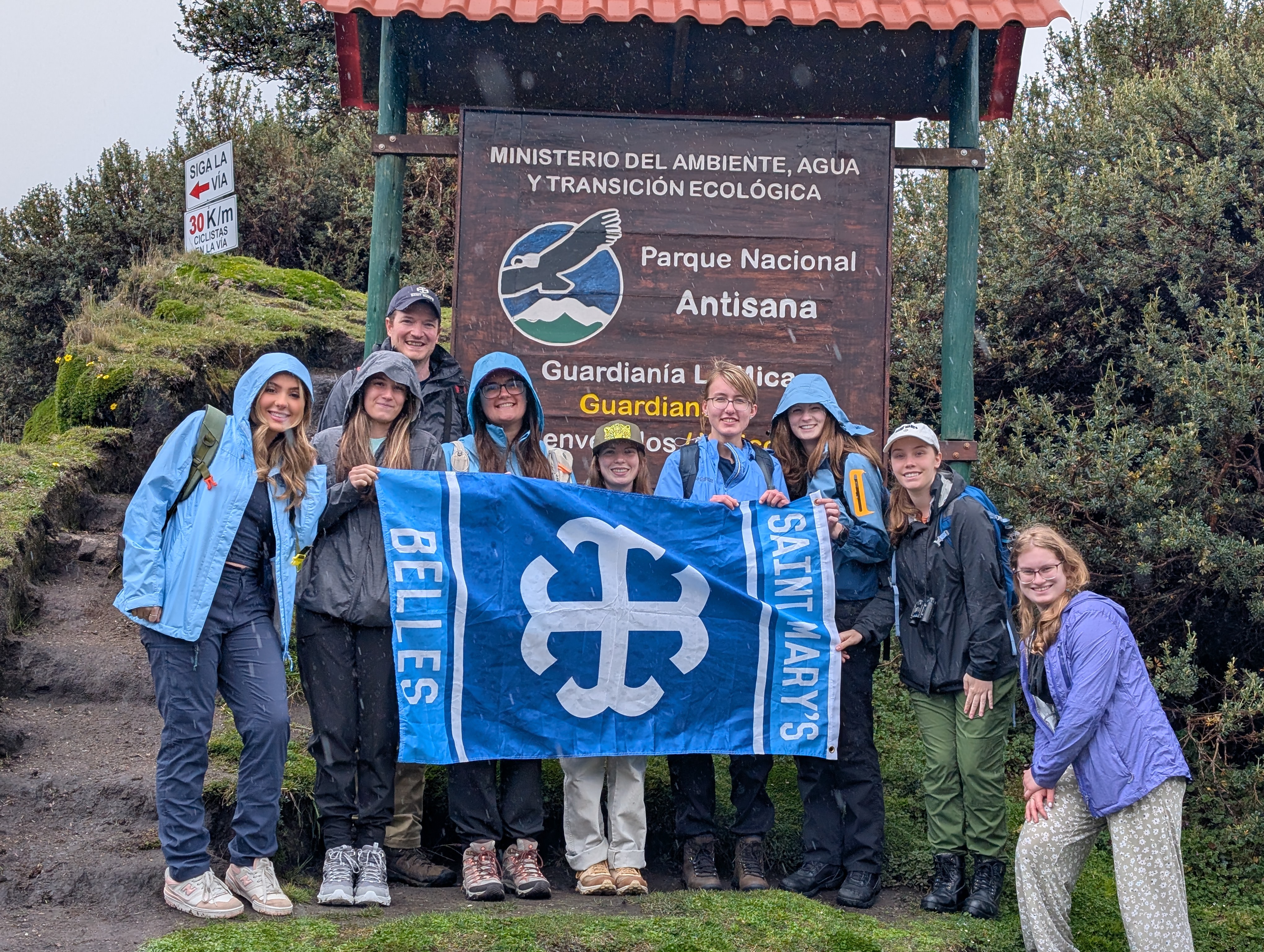 Students on the summer 2025 trip display the Saint Mary's flag at the Antisana Ecological Reserve in the Napo Province in Ecuador.