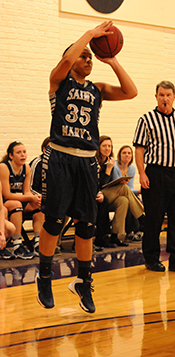 Shanlynn Bias makes a three-pointer in the final minute of play at Albion.