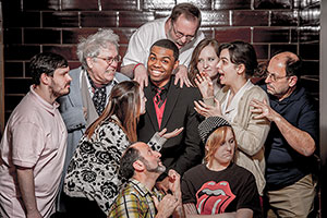 The cast of the opera "Gianni Schicchi," made up of theatre students and other regional actors pose in Moreau Center for the Arts.