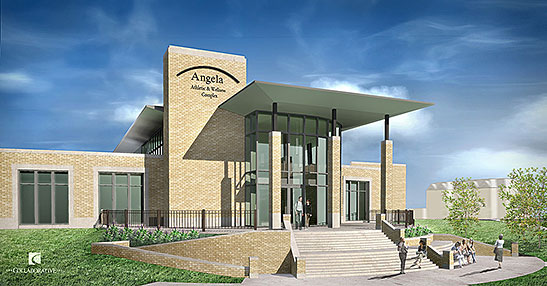 Architectural rendering of the Angela Athletic & Wellness Complex.