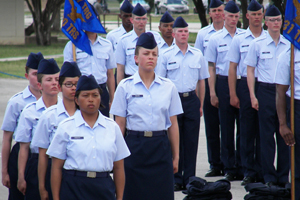 Women lined up at attention for basic military training