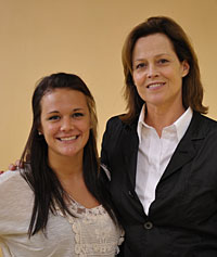 Caryn Garton '14, left, was one of seven Saint Mary's College students who attended a master acting class with actress Sigourney Weaver on Monday.