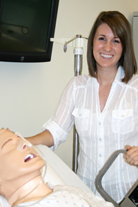 Catherine Moore with the Simulated Man in Havican Hall