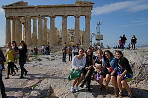 Chelsea Young and some Saint Mary's friends in Athens.