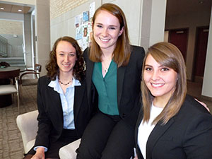 Pictured left to right are Clare Maher ’15, Samantha Moorhead ’15, and Bailey Shrum ’15 who were named Orr Fellows. This is the largest number of Saint Mary’s graduates going into the program at one time. 