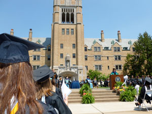 Commencement on Le Mans Green in front of the iconic Le Mans Hall