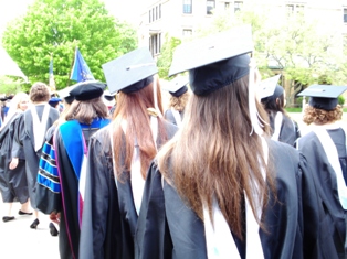 back of student processing during commencement