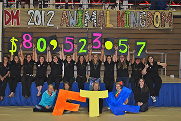 This photo was taken at the end of the 2012 Dance Marathon when the amount raised is announced. Since students brought the event to Saint Mary's in 2006, they have raised more than $460,000 for Riley Hospital.