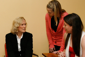 Actress Glenn Close speaks with Kara Quillard '13 and Joy Viceroy '13