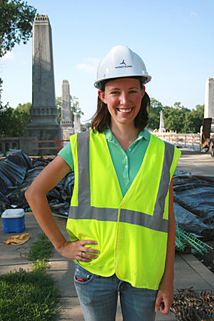 Jenny Hellyer '10 at the Twyckenham Bridge in South Bend. She is helping on the bridge rehabilitation project as part of a summer internship.