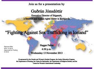 Flyer announcing presentation on the fight against sex trafficking 