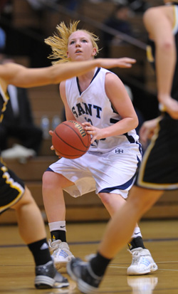 Jessica Centa looks for a shot in a game last season. The senior was 6-of-6 from the floor against Anderson.