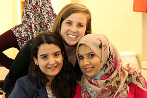 Clockwise from top: Kaitlyn Rabach, a sophomore at Saint Mary's; Sarah, a 19-year-old student from Libya; and Salwa, a 22-year-old graduate student from Tunisia. All three participated in the SUSI project this summer.