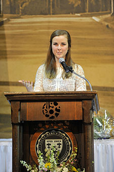 Kaitlyn Rabach '15, the Outstanding Senior of the Class of 2015, addresses her classmates at the Alumnae-Senior Champagne Brunch. 