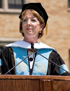 Kathleen Flynn Fox '74 offers a few words of reflection after receiving an honorary doctorate from her alma mater.