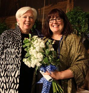 Saint Mary's College President Carol Ann Mooney '72 poses with Margaret Ann Monahan '87 following the Reunion Banquet.