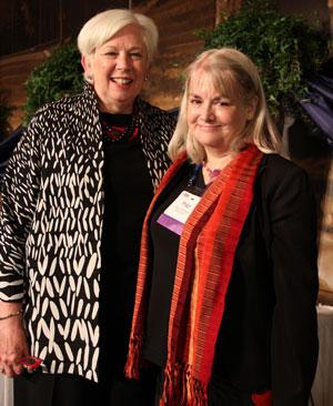 Saint Mary's College President Carol Ann Mooney '72 poses with Peggy Perkinson '72 following the Reunion Banquet.