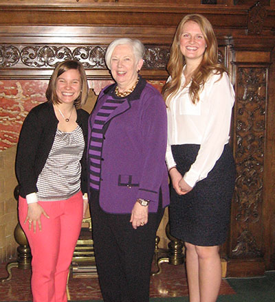 Olivia Pahl, right, recipient of the Sister Christine Healy, CSC Award for Service with Women, ang her nomintor Connie Adams, right, director of the Belles Against Violence Office. Center is Saint Mary's College President Carol Ann Mooney.