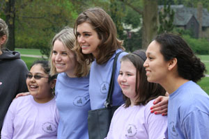 Saint Mary's College students pose with grade school children participating in the Pen Pal Program.