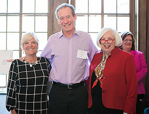 Political science professor Patrick Pierce, center, poses with Carmi Murphy, left, and Saint Mary's College President Carol Ann Mooney.