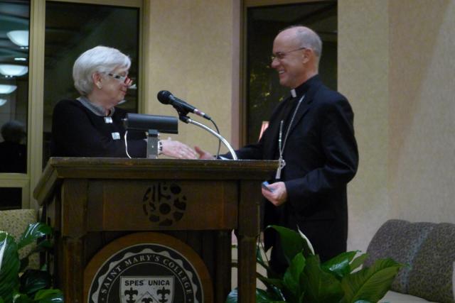 President Mooney welcoming Bishop Rhoades