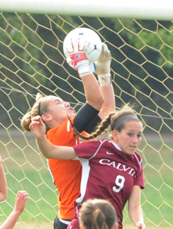 Chanler Rosenbaum cuts off a cross attempt in the second half.