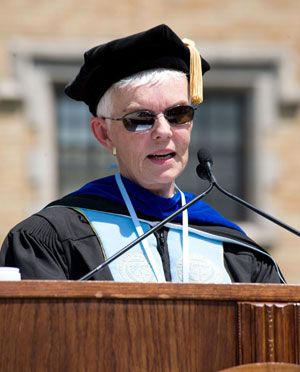 Susan Fitzgerald Rice '61 offers a few words of reflection after receiving the President's Medal from her alma mater at Commencment.