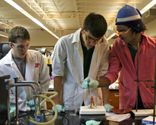 Some Trinity School at Greenlawn students perform an experiment on pretzels.