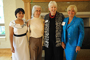Saint Mary's College President Carol Ann Mooney '72, third from left, gathers with the 2011 Spirit of Service Award Winners at the Down the Avenue gala on June 15. Shown are, from left, Alma Bravo '12, Sister Susan Kintzele '64, CSC, and Carmen Murphy.