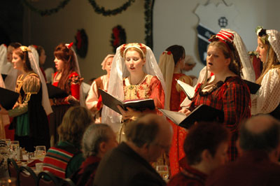 Saint Mary's College students performing at the Madrigal Dinners.