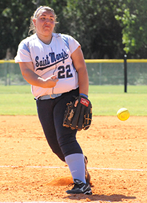 Callie Selner picked up victories in both games to take over the school record for career pitching wins.