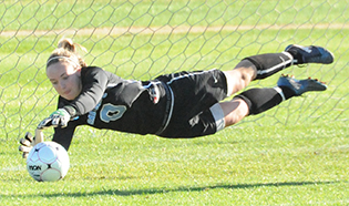 Chanler Rosenbaum makes one of her season-high 11 saves on Wednesday.