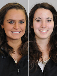 Margaret Faller (left) and Kelsey Kopf (right) both earned 6-0, 6-1 wins in singles play.