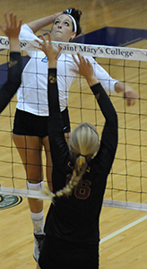 Alexis Grady had a career-high 15 kills at Trine.