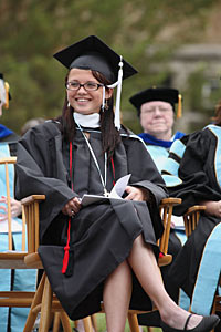 Valedictorian Samantha Wassel enjoys graduation day.