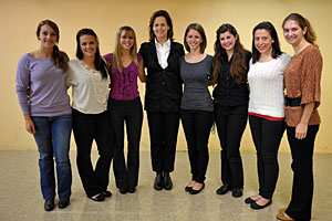 Seven students were chosen to perform for Weaver. They are, from left, Eva Cavadini '12, Caryn Garton '14, Kara Quillard '13, Victoria Flees '12, Elizabeth Carian '12, Joy Viceroy '13, and Kathryn Hein '13.