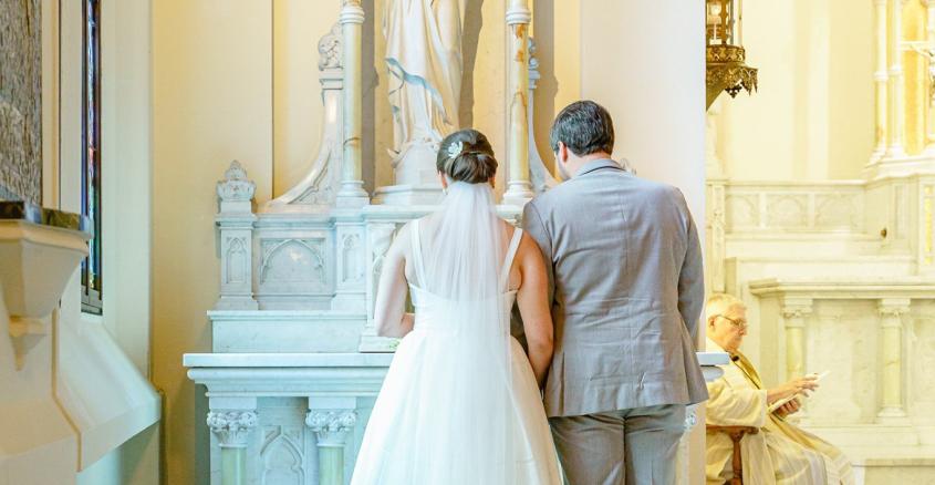 Bride and groom in Holy Spirit Chapel