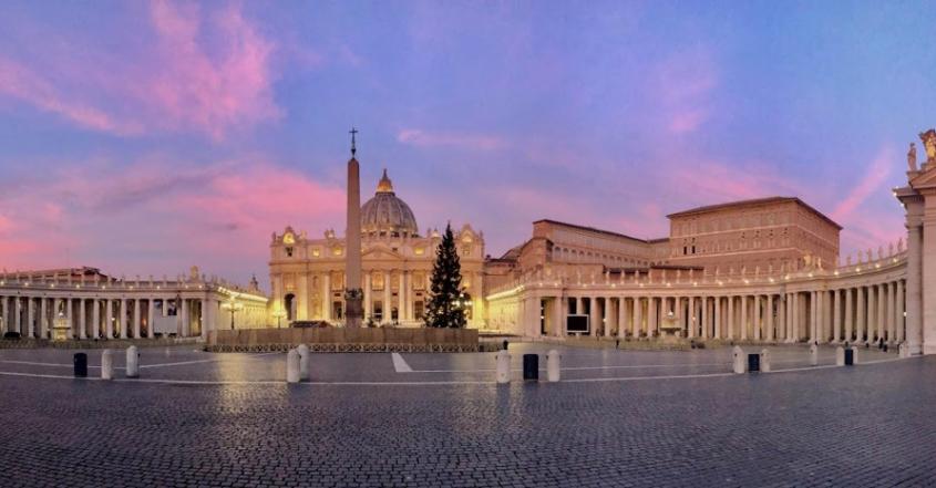 View of sunrise over St. Peter's Basilica in Rome