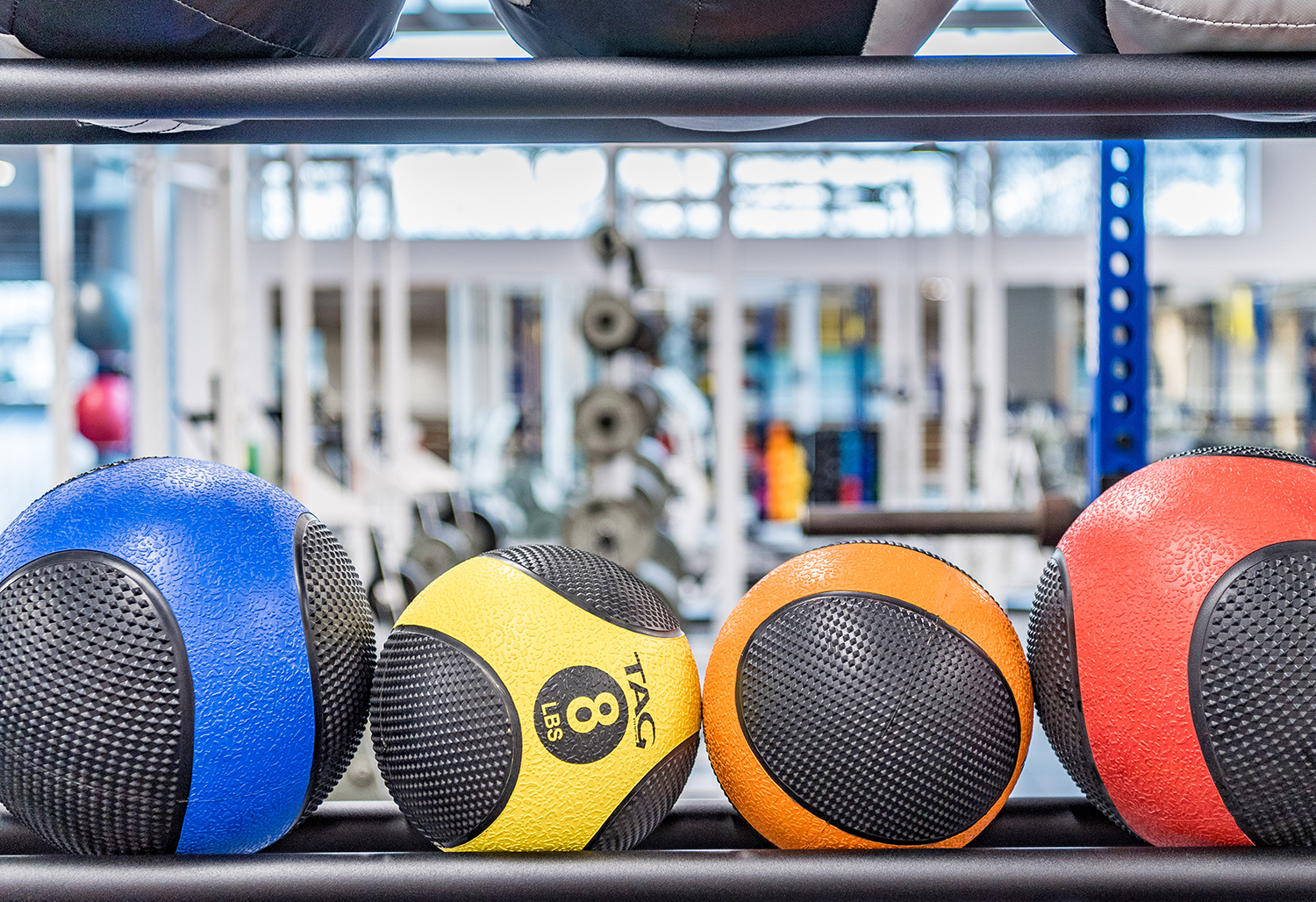 Colorful equipment in the weight training area